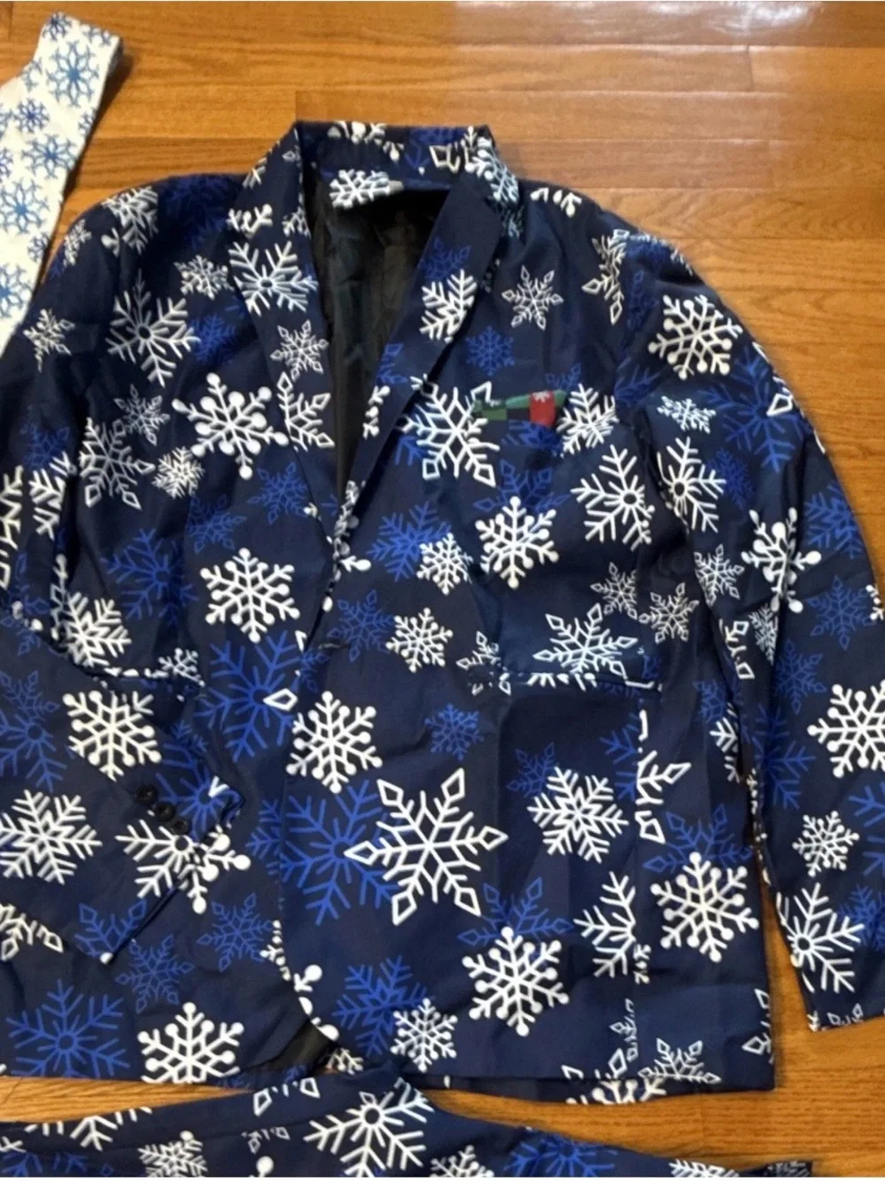 Men's Navy Blue Snowflake Suit Jacket, Vest & Pants Set